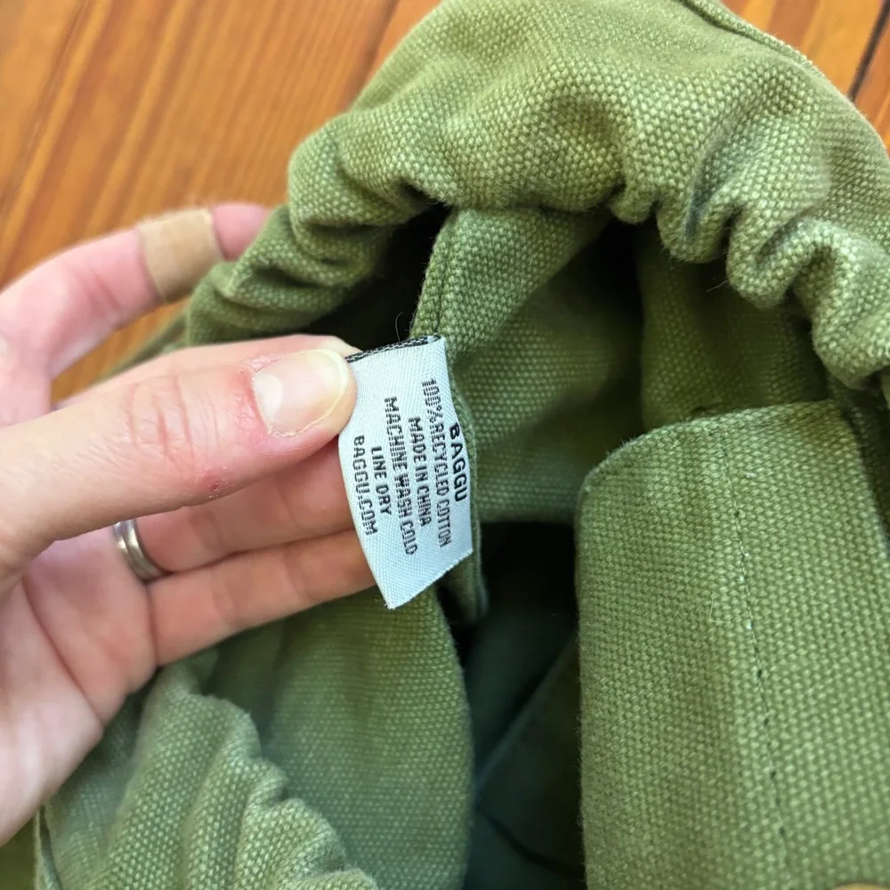 Baggu Canvas Drawstring Backpack Army Green Rucksack